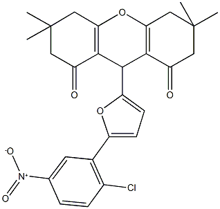 9-(5-{2-chloro-5-nitrophenyl}-2-furyl)-3,3,6,6-tetramethyl-3,4,5,6,7,9-hexahydro-1H-xanthene-1,8(2H)-dione Structure