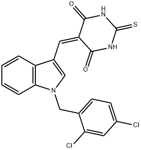 5-{[1-(2,4-dichlorobenzyl)-1H-indol-3-yl]methylene}-2-thioxodihydro-4,6(1H,5H)-pyrimidinedione Structure