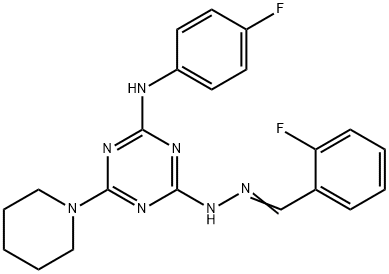 2-fluorobenzaldehyde [4-(4-fluoroanilino)-6-piperidin-1-yl-1,3,5-triazin-2-yl]hydrazone 结构式