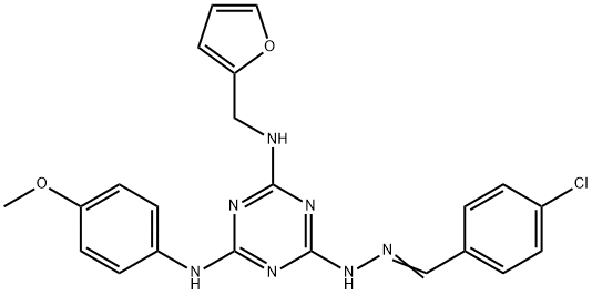 4-chlorobenzaldehyde [4-[(2-furylmethyl)amino]-6-(4-methoxyanilino)-1,3,5-triazin-2-yl]hydrazone 化学構造式