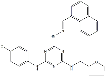 1-naphthaldehyde [4-[(2-furylmethyl)amino]-6-(4-methoxyanilino)-1,3,5-triazin-2-yl]hydrazone Struktur