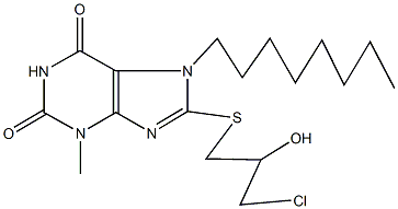 8-[(3-chloro-2-hydroxypropyl)sulfanyl]-3-methyl-7-octyl-3,7-dihydro-1H-purine-2,6-dione 结构式