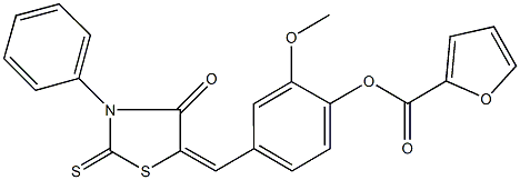 2-methoxy-4-[(4-oxo-3-phenyl-2-thioxo-1,3-thiazolidin-5-ylidene)methyl]phenyl 2-furoate Structure