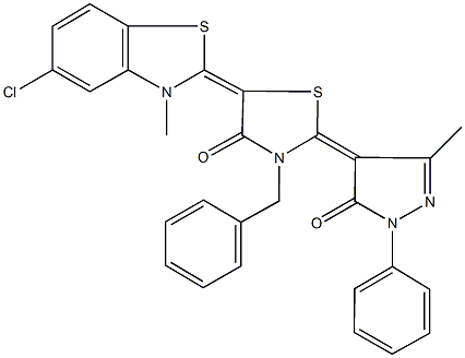 332413-64-6 3-benzyl-5-(5-chloro-3-methyl-1,3-benzothiazol-2(3H)-ylidene)-2-(3-methyl-5-oxo-1-phenyl-1,5-dihydro-4H-pyrazol-4-ylidene)-1,3-thiazolidin-4-one