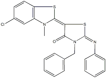 3-benzyl-5-(5-chloro-3-methyl-1,3-benzothiazol-2(3H)-ylidene)-2-(phenylimino)-1,3-thiazolidin-4-one,332413-70-4,结构式