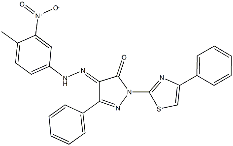 3-phenyl-1-(4-phenyl-1,3-thiazol-2-yl)-1H-pyrazole-4,5-dione 4-({3-nitro-4-methylphenyl}hydrazone) Struktur