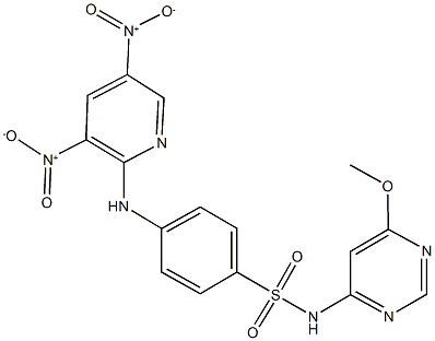 4-({3,5-bisnitro-2-pyridinyl}amino)-N-(6-methoxy-4-pyrimidinyl)benzenesulfonamide Struktur