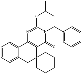 3-benzyl-2-(isopropylsulfanyl)-5,6-dihydrospiro(benzo[h]quinazoline-5,1'-cyclohexane)-4(3H)-one 化学構造式