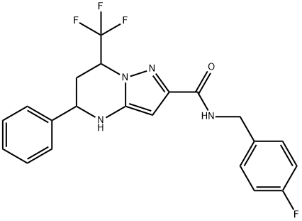 N-(4-fluorobenzyl)-5-phenyl-7-(trifluoromethyl)-4,5,6,7-tetrahydropyrazolo[1,5-a]pyrimidine-2-carboxamide 化学構造式