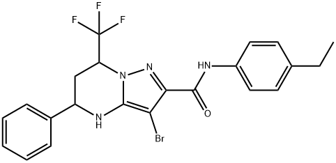 3-bromo-N-(4-ethylphenyl)-5-phenyl-7-(trifluoromethyl)-4,5,6,7-tetrahydropyrazolo[1,5-a]pyrimidine-2-carboxamide,332851-81-7,结构式