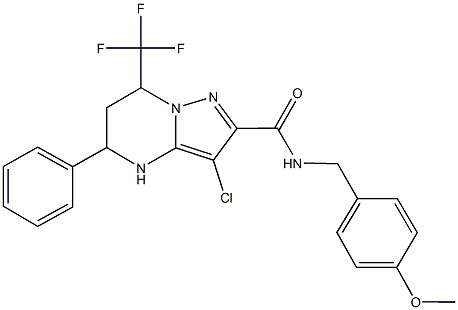 3-chloro-N-(4-methoxybenzyl)-5-phenyl-7-(trifluoromethyl)-4,5,6,7-tetrahydropyrazolo[1,5-a]pyrimidine-2-carboxamide Structure