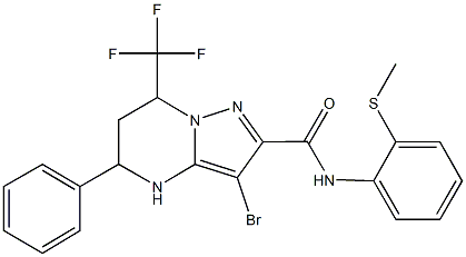 3-bromo-N-[2-(methylsulfanyl)phenyl]-5-phenyl-7-(trifluoromethyl)-4,5,6,7-tetrahydropyrazolo[1,5-a]pyrimidine-2-carboxamide,332852-05-8,结构式