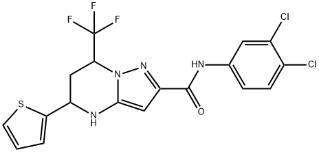 N-(3,4-dichlorophenyl)-5-thien-2-yl-7-(trifluoromethyl)-4,5,6,7-tetrahydropyrazolo[1,5-a]pyrimidine-2-carboxamide Struktur