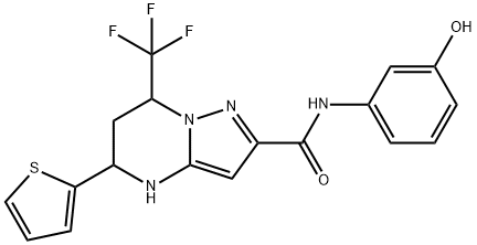 N-(3-hydroxyphenyl)-5-(2-thienyl)-7-(trifluoromethyl)-4,5,6,7-tetrahydropyrazolo[1,5-a]pyrimidine-2-carboxamide 化学構造式