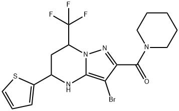 3-bromo-2-(1-piperidinylcarbonyl)-5-(2-thienyl)-7-(trifluoromethyl)-4,5,6,7-tetrahydropyrazolo[1,5-a]pyrimidine,332852-29-6,结构式