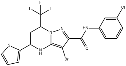 3-bromo-N-(3-chlorophenyl)-5-(2-thienyl)-7-(trifluoromethyl)-4,5,6,7-tetrahydropyrazolo[1,5-a]pyrimidine-2-carboxamide 化学構造式