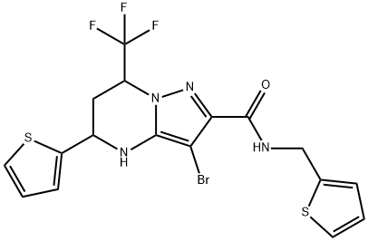 3-bromo-5-(2-thienyl)-N-(2-thienylmethyl)-7-(trifluoromethyl)-4,5,6,7-tetrahydropyrazolo[1,5-a]pyrimidine-2-carboxamide 化学構造式