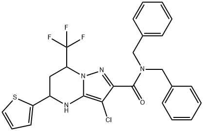 N,N-dibenzyl-3-chloro-5-(2-thienyl)-7-(trifluoromethyl)-4,5,6,7-tetrahydropyrazolo[1,5-a]pyrimidine-2-carboxamide Struktur