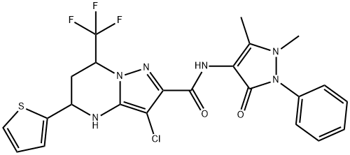 332853-13-1 3-chloro-N-(1,5-dimethyl-3-oxo-2-phenyl-2,3-dihydro-1H-pyrazol-4-yl)-5-(2-thienyl)-7-(trifluoromethyl)-4,5,6,7-tetrahydropyrazolo[1,5-a]pyrimidine-2-carboxamide