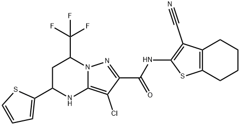 3-chloro-N-(3-cyano-4,5,6,7-tetrahydro-1-benzothien-2-yl)-5-(2-thienyl)-7-(trifluoromethyl)-4,5,6,7-tetrahydropyrazolo[1,5-a]pyrimidine-2-carboxamide Structure