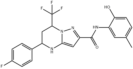 5-(4-fluorophenyl)-N-(2-hydroxy-5-methylphenyl)-7-(trifluoromethyl)-4,5,6,7-tetrahydropyrazolo[1,5-a]pyrimidine-2-carboxamide 结构式
