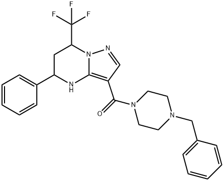 3-[(4-benzyl-1-piperazinyl)carbonyl]-5-phenyl-7-(trifluoromethyl)-4,5,6,7-tetrahydropyrazolo[1,5-a]pyrimidine,332853-56-2,结构式