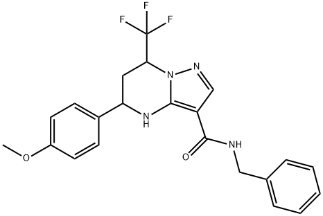 N-benzyl-5-(4-methoxyphenyl)-7-(trifluoromethyl)-4,5,6,7-tetrahydropyrazolo[1,5-a]pyrimidine-3-carboxamide 结构式