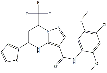 N-(4-chloro-2,5-dimethoxyphenyl)-5-(2-thienyl)-7-(trifluoromethyl)-4,5,6,7-tetrahydropyrazolo[1,5-a]pyrimidine-3-carboxamide 化学構造式