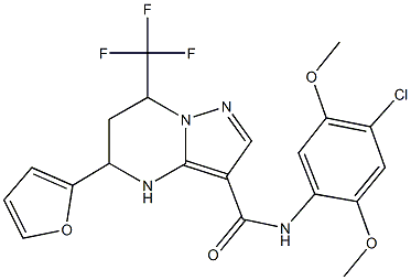 N-(4-chloro-2,5-dimethoxyphenyl)-5-(2-furyl)-7-(trifluoromethyl)-4,5,6,7-tetrahydropyrazolo[1,5-a]pyrimidine-3-carboxamide Struktur