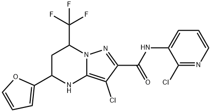 3-chloro-N-(2-chloro-3-pyridinyl)-5-(2-furyl)-7-(trifluoromethyl)-4,5,6,7-tetrahydropyrazolo[1,5-a]pyrimidine-2-carboxamide 结构式