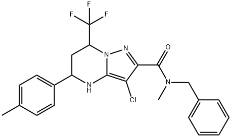 N-benzyl-3-chloro-N-methyl-5-(4-methylphenyl)-7-(trifluoromethyl)-4,5,6,7-tetrahydropyrazolo[1,5-a]pyrimidine-2-carboxamide,332858-28-3,结构式