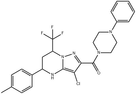 3-chloro-5-(4-methylphenyl)-2-[(4-phenylpiperazin-1-yl)carbonyl]-7-(trifluoromethyl)-4,5,6,7-tetrahydropyrazolo[1,5-a]pyrimidine 结构式