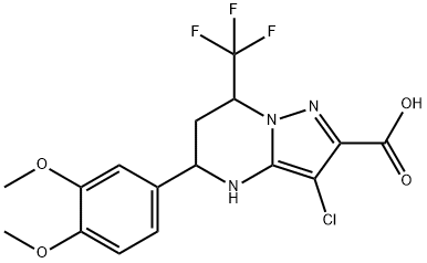 3-chloro-5-(3,4-dimethoxyphenyl)-7-(trifluoromethyl)-4,5,6,7-tetrahydropyrazolo[1,5-a]pyrimidine-2-carboxylic acid,332858-47-6,结构式