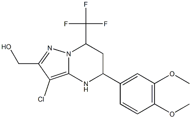 [3-chloro-5-(3,4-dimethoxyphenyl)-7-(trifluoromethyl)-4,5,6,7-tetrahydropyrazolo[1,5-a]pyrimidin-2-yl]methanol Struktur
