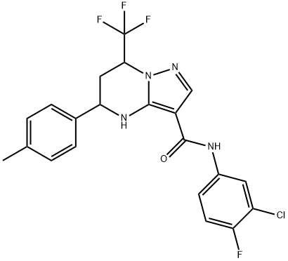 N-(3-chloro-4-fluorophenyl)-5-(4-methylphenyl)-7-(trifluoromethyl)-4,5,6,7-tetrahydropyrazolo[1,5-a]pyrimidine-3-carboxamide Structure