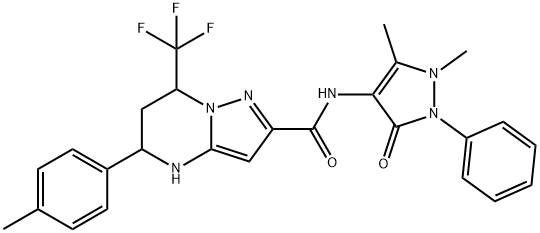 N-(1,5-dimethyl-3-oxo-2-phenyl-2,3-dihydro-1H-pyrazol-4-yl)-5-(4-methylphenyl)-7-(trifluoromethyl)-4,5,6,7-tetrahydropyrazolo[1,5-a]pyrimidine-2-carboxamide Structure