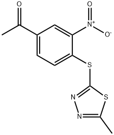 1-{3-nitro-4-[(5-methyl-1,3,4-thiadiazol-2-yl)sulfanyl]phenyl}ethanone Struktur