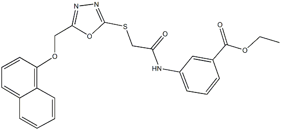 ethyl 3-{[({5-[(1-naphthyloxy)methyl]-1,3,4-oxadiazol-2-yl}sulfanyl)acetyl]amino}benzoate Structure