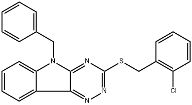 5-benzyl-3-[(2-chlorobenzyl)sulfanyl]-5H-[1,2,4]triazino[5,6-b]indole Struktur