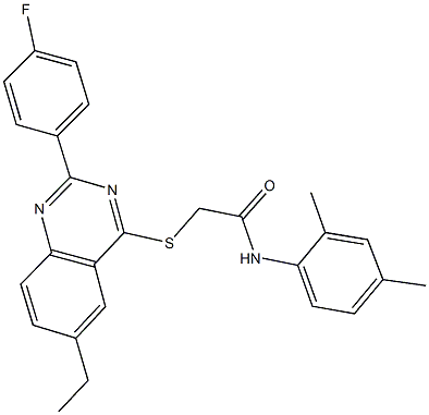 N-(2,4-dimethylphenyl)-2-{[6-ethyl-2-(4-fluorophenyl)-4-quinazolinyl]sulfanyl}acetamide 化学構造式