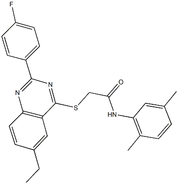 N-(2,5-dimethylphenyl)-2-{[6-ethyl-2-(4-fluorophenyl)-4-quinazolinyl]sulfanyl}acetamide 化学構造式