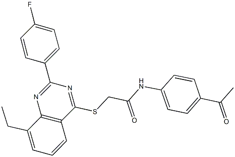 N-(4-acetylphenyl)-2-{[8-ethyl-2-(4-fluorophenyl)-4-quinazolinyl]sulfanyl}acetamide 结构式