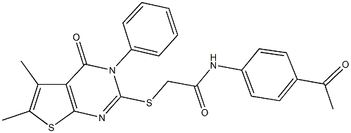 N-(4-acetylphenyl)-2-[(5,6-dimethyl-4-oxo-3-phenyl-3,4-dihydrothieno[2,3-d]pyrimidin-2-yl)sulfanyl]acetamide Struktur