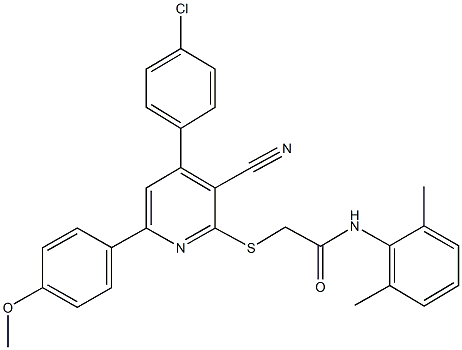 2-{[4-(4-chlorophenyl)-3-cyano-6-(4-methoxyphenyl)-2-pyridinyl]sulfanyl}-N-(2,6-dimethylphenyl)acetamide Struktur
