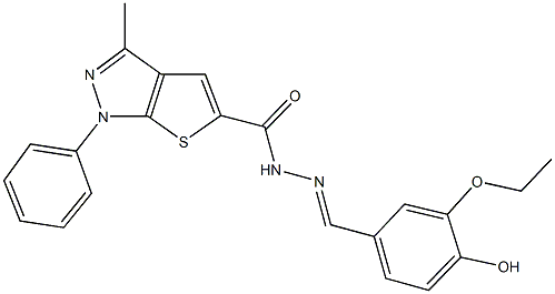 N'-(3-ethoxy-4-hydroxybenzylidene)-3-methyl-1-phenyl-1H-thieno[2,3-c]pyrazole-5-carbohydrazide 结构式