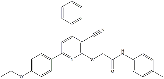 2-{[3-cyano-6-(4-ethoxyphenyl)-4-phenyl-2-pyridinyl]sulfanyl}-N-(4-methylphenyl)acetamide 化学構造式