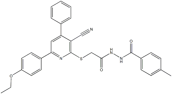 2-{[3-cyano-6-(4-ethoxyphenyl)-4-phenyl-2-pyridinyl]sulfanyl}-N'-(4-methylbenzoyl)acetohydrazide|