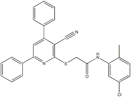 N-(5-chloro-2-methylphenyl)-2-[(3-cyano-4,6-diphenyl-2-pyridinyl)sulfanyl]acetamide Struktur