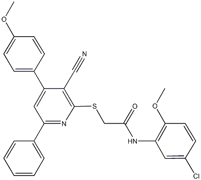 N-(5-chloro-2-methoxyphenyl)-2-{[3-cyano-4-(4-methoxyphenyl)-6-phenyl-2-pyridinyl]sulfanyl}acetamide 结构式