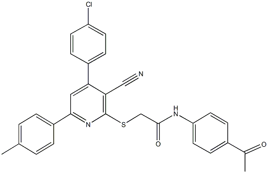 N-(4-acetylphenyl)-2-{[4-(4-chlorophenyl)-3-cyano-6-(4-methylphenyl)-2-pyridinyl]sulfanyl}acetamide Structure